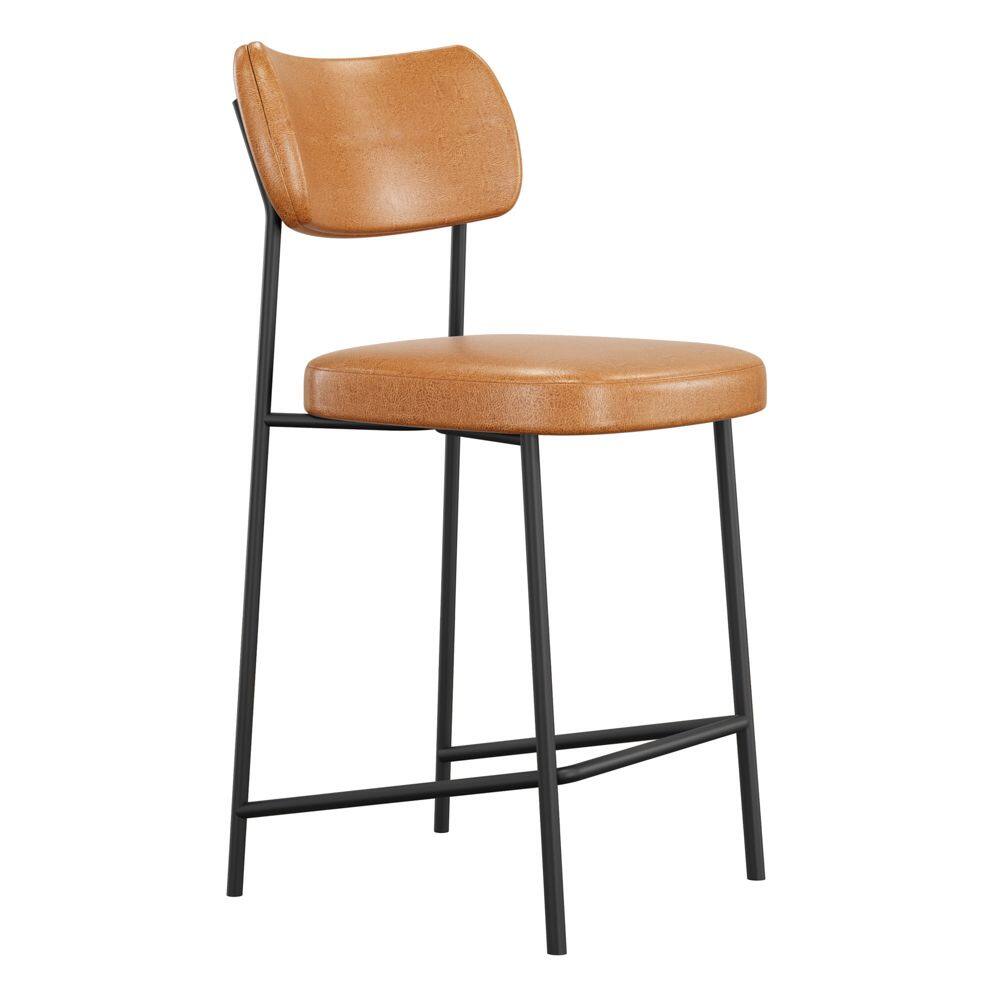 Banqueta Média Para Cozinha Lila Estofada com Encosto Couríssimo Whisky - Desk Design