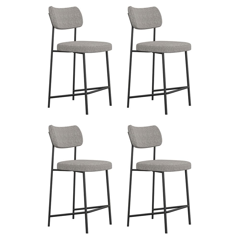 Kit 04 Banquetas Médias Para Cozinha Lila Estofada com Encosto Linho Cinza - Desk Design