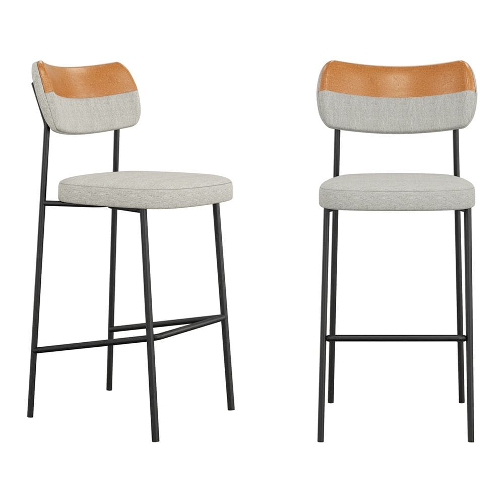 Kit 02 Banquetas Altas Cozinha Lila com Encosto Couríssimo Whisky Linho Cinza - Desk Design