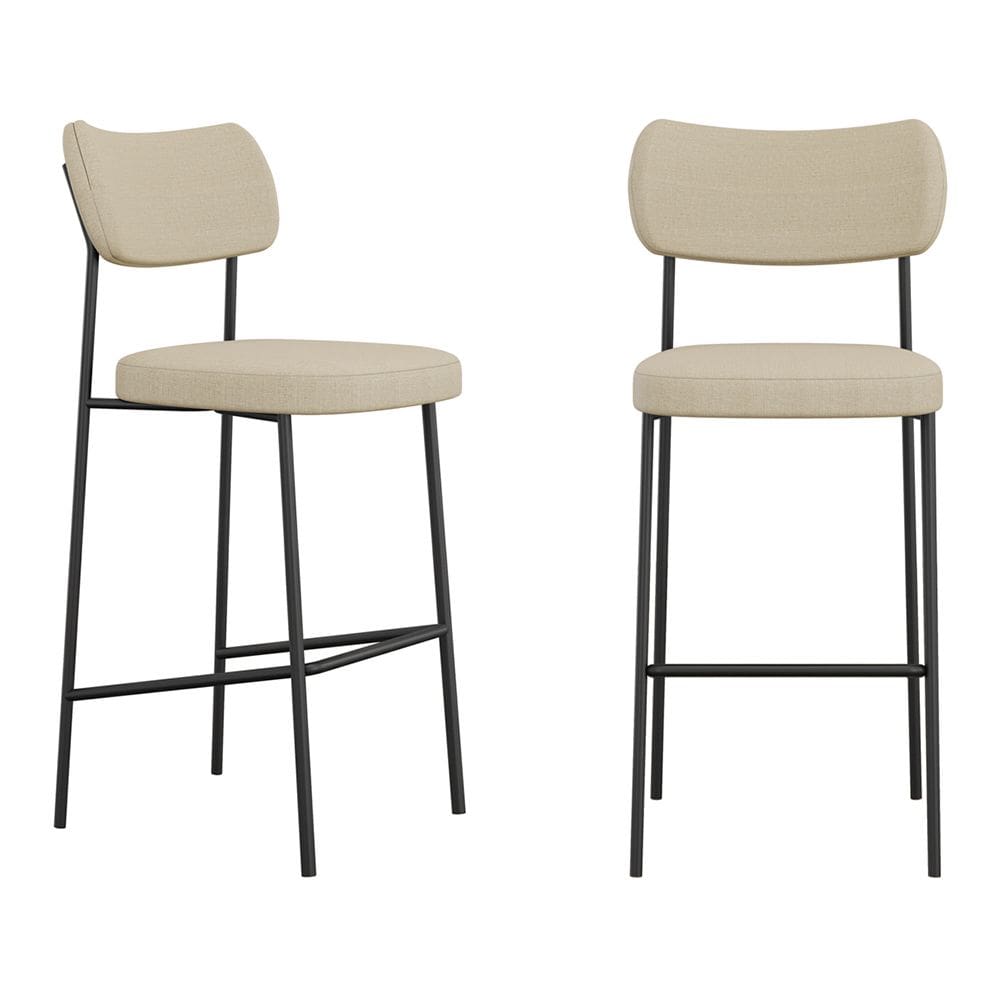 Kit 02 Banquetas Altas Para Cozinha Lila Estofada com Encosto Linho Bege - Desk Design