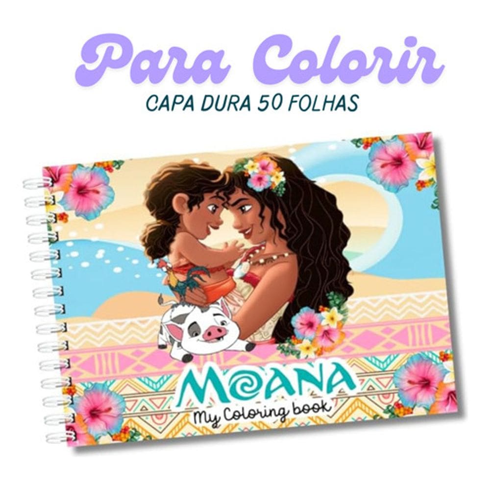 Livro De Colorir Moana Com 50 Desenhos Folhas 180g Capa Dura
