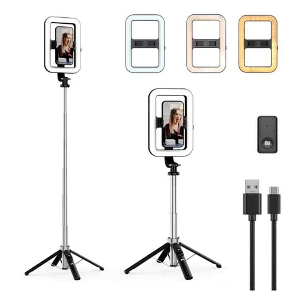Suporte Luminária Ring Light De Celular P/ Lives Fotos Vídeo Estrutura Preto Luz Branco-quente/branco-frio Tomate Mzp-30