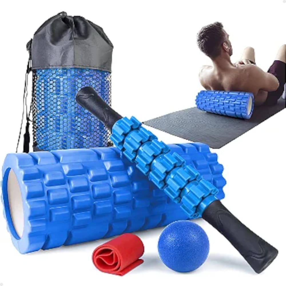 Kit Completo 4x1 Lorben Rolo de Massagem Bastão Miosfascial Bola Azul