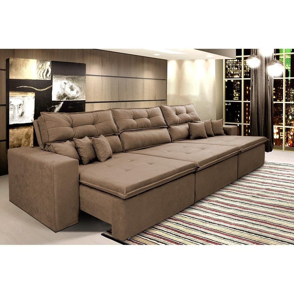 Sofá Cairo 3,52m Retrátil, Reclinável Tecido Suede Castor Cama Inbox