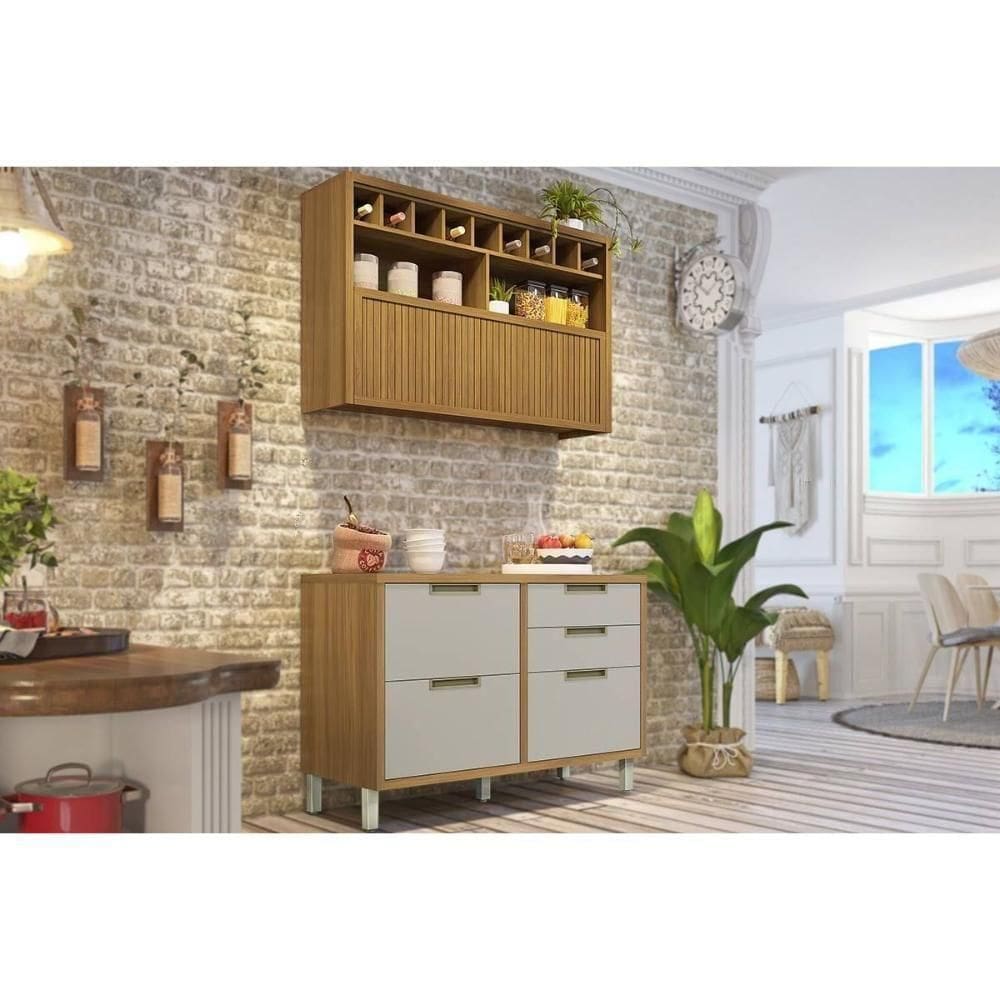 Kit Cozinha Modulada 2 Peças Imperatriz 1 Aéreo + 1 Balcão C2p30 Freijó Off White