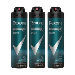 Kit 3 Desodorante Rexona Men Impacto Aerosol Antitranspirante 48h com 150ml