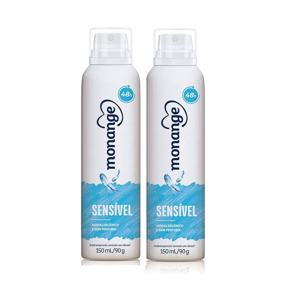 Kit 2 Desodorante Monange Sensível Sem Perfume Aerosol Antitranspirante 48h 150ml