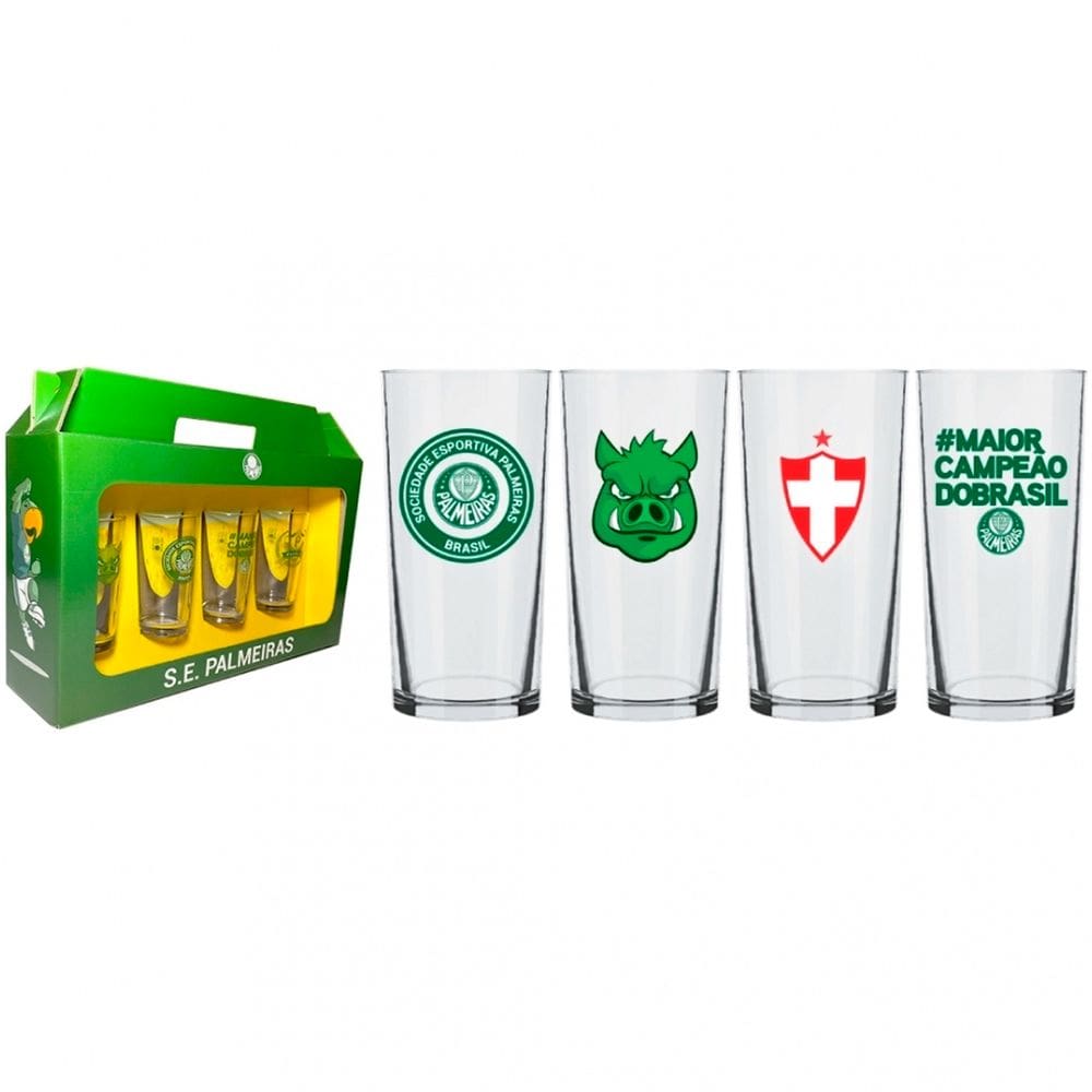 Conjunto 4 Copos Cylinder Times Paulista Refrigerantes Cervejas 300ml Nadir 