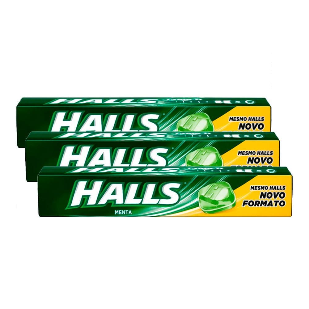 Bala Halls Menta 28g  Kit com três  unidades