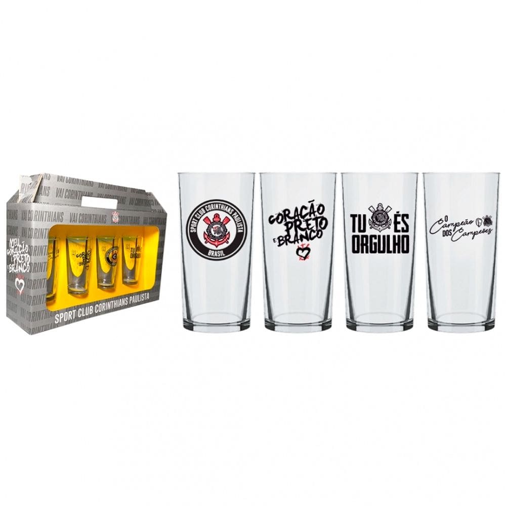 Conjunto 4 Copos Cylinder Times Paulista Refrigerantes Cervejas 300ml Nadir