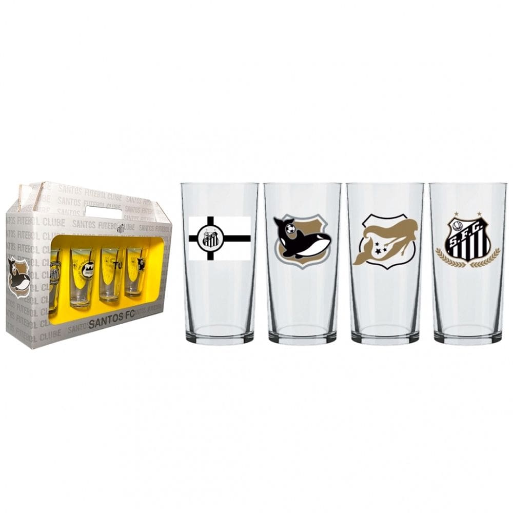 Conjunto 4 Copos Cylinder Times Paulista Refrigerantes Cervejas 300ml Nadir