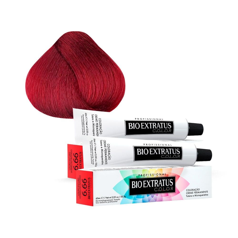 Tintura Creme Bio Extratus Color Louro Escuro Vermelho Intenso 6.66 60ml  Kit com duas unidades