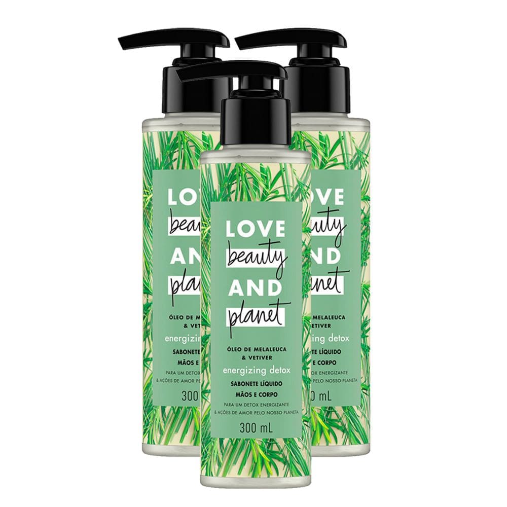 Kit 3X 300ml Sabonete Líquido Love Beauty And Planet Energizing Detox