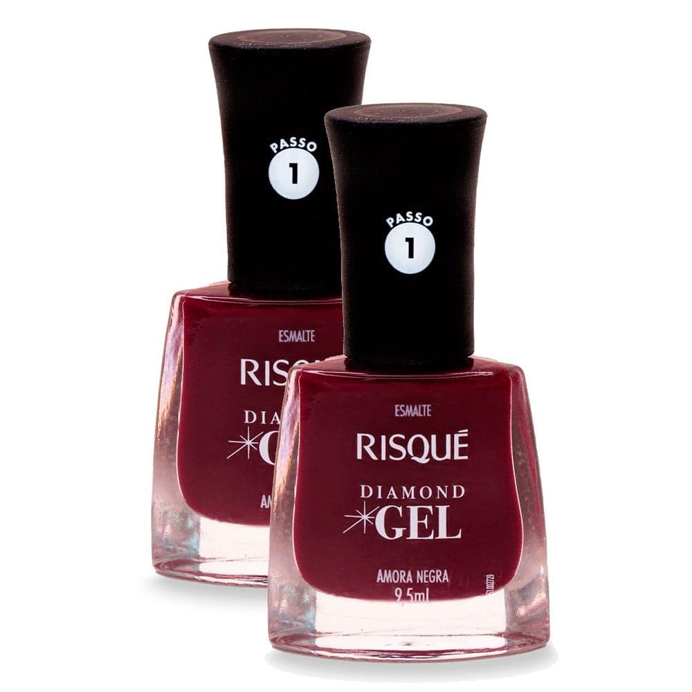 Esmalte Risqué Diamond Gel Cor Amora Negra 9,5ml  Kit com duas unidades