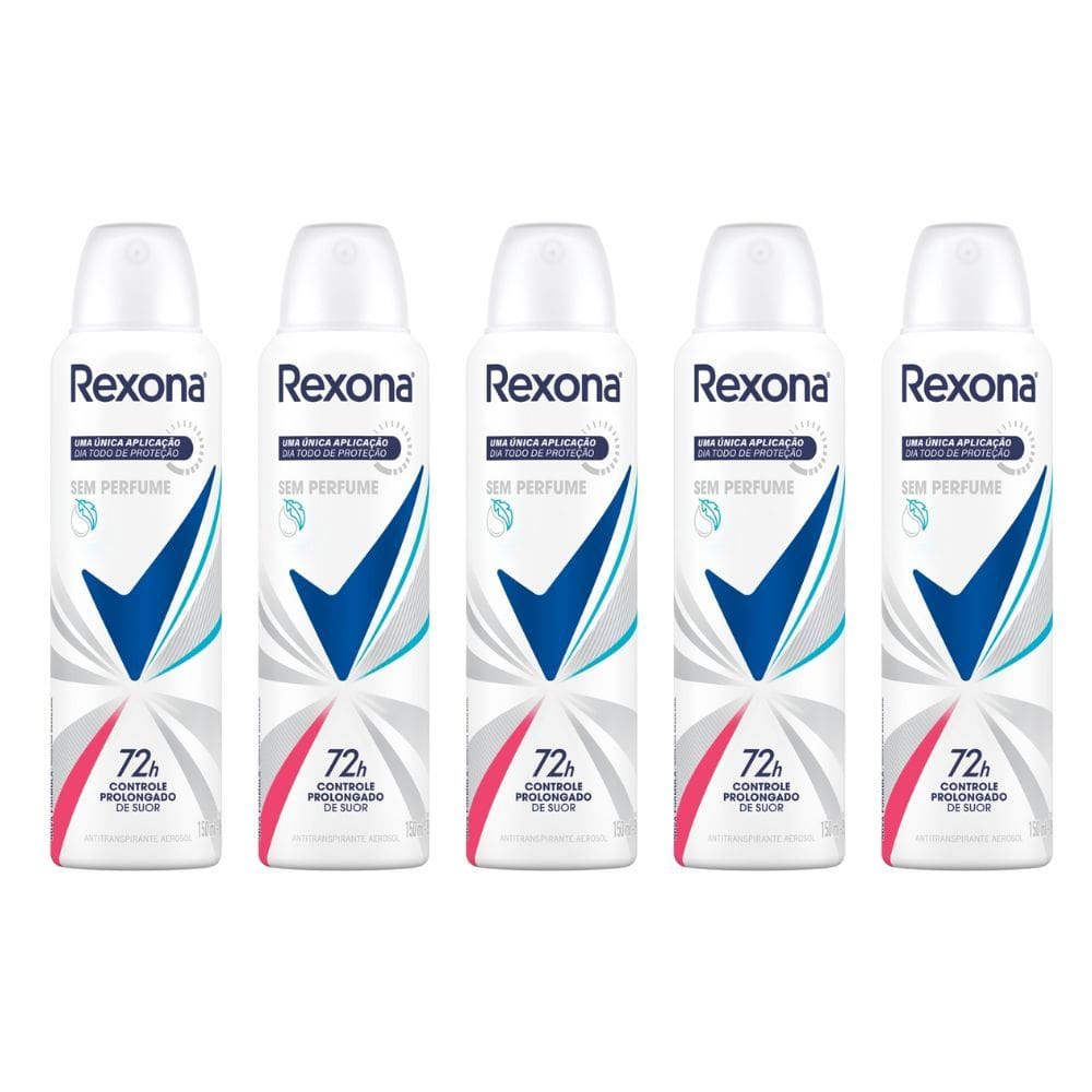 Kit 5 Desodorante Rexona Sem Perfume Aerosol Antitranspirante 72h 150ml