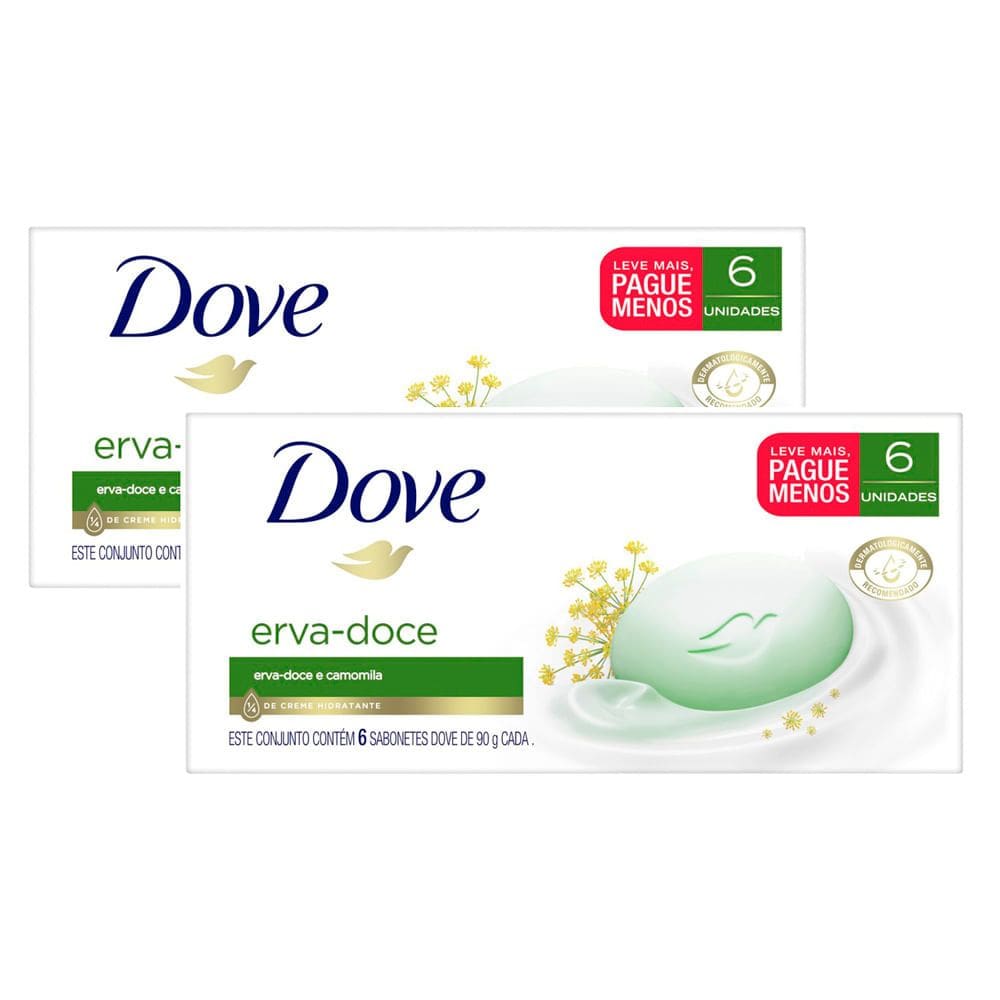 Kit 2 Sabonete em Barra Dove Erva-Doce e Camomila 6 Unidades 90g Cada Leve Mais Pague Menos