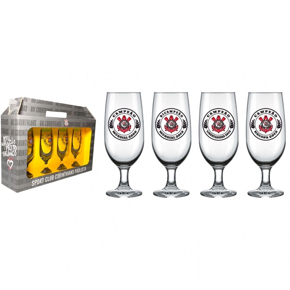 Conjunto 4 Taças Floripa Times Paulista Cervejas 300ml Vidro Nadir