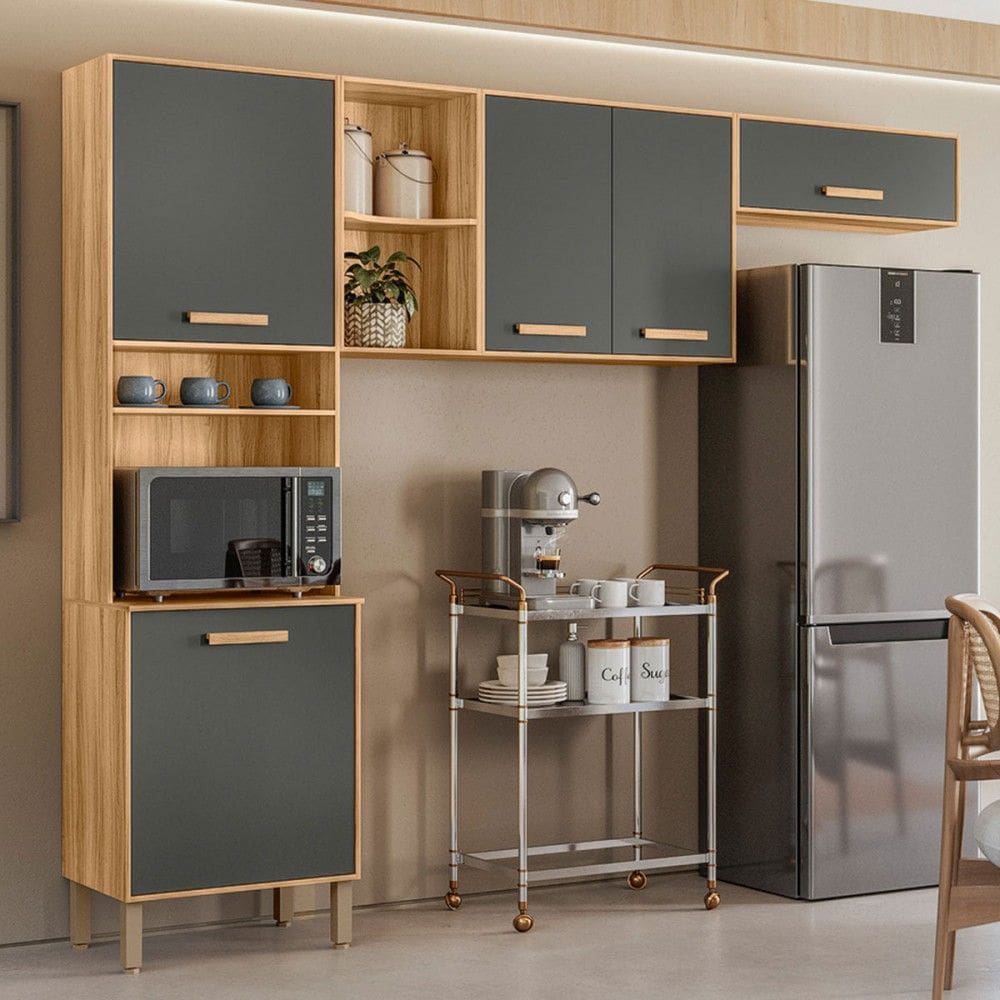 Cozinha Completa Maria Flor 5 Portas Freijó/Cinza - Nicioli