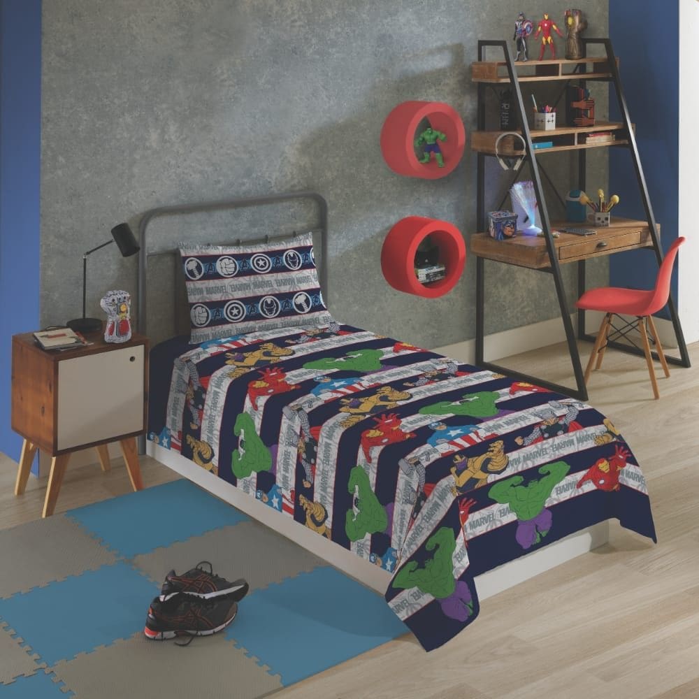 Jogo de Lençol Personagens Vingadores Solteiro Lepper 2 Peças Microfibra Azul