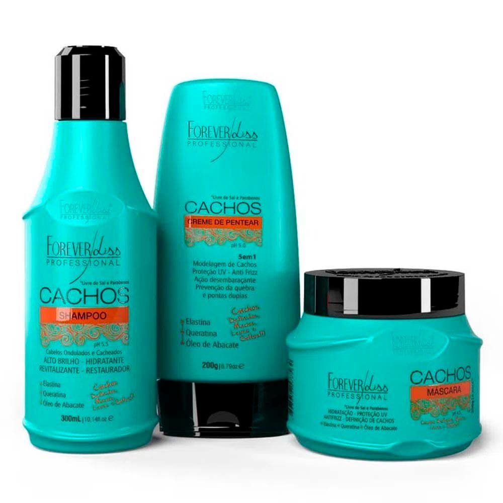 Kit Cachos Shampoo, Masc. e Creme de Pentear Forever Liss