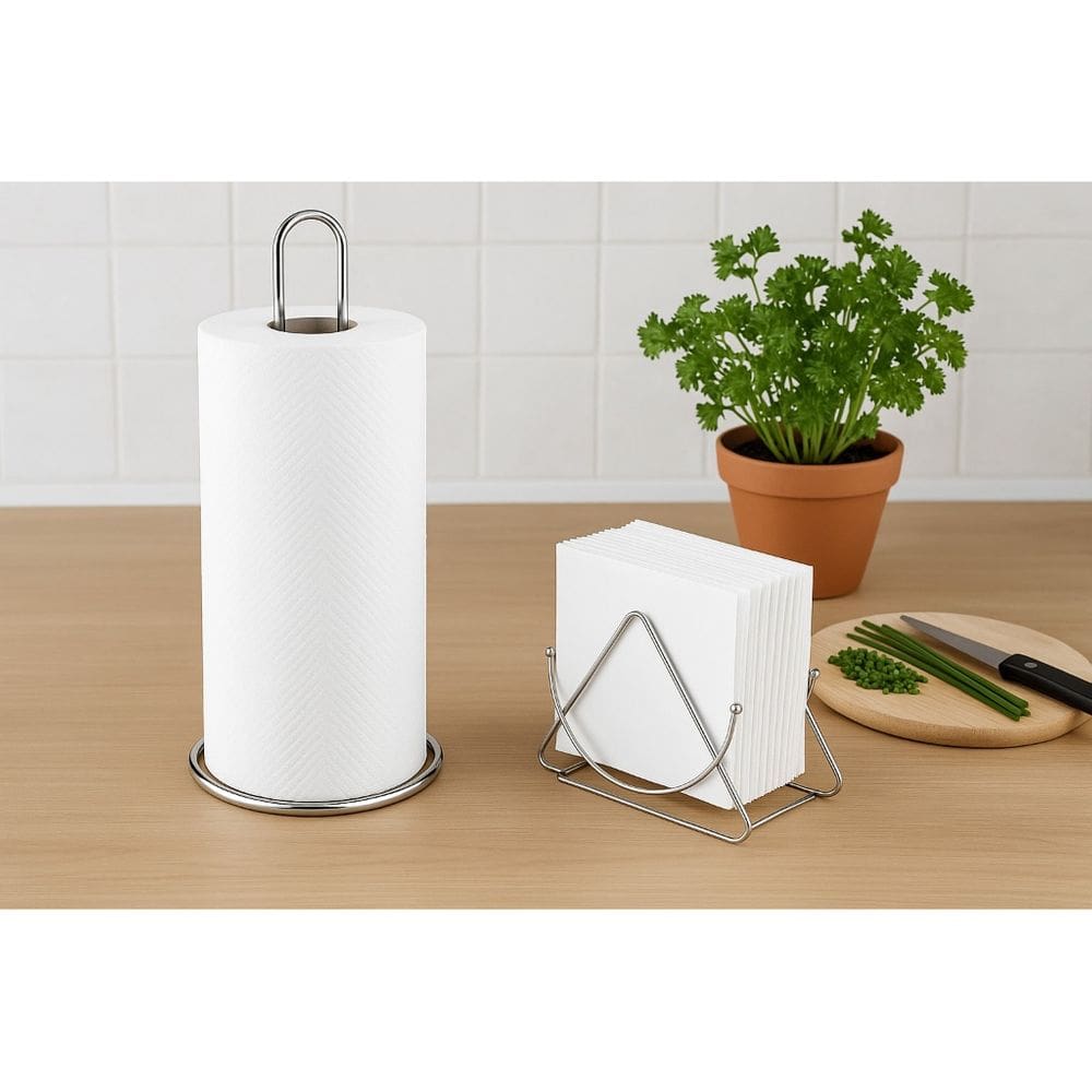 Kit Porta Papel Toalha Slim + Porta Guardanapo Para Mesa Inox Aramado