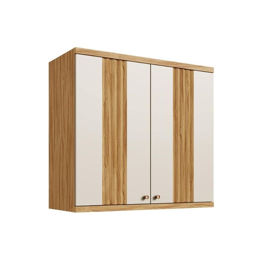 Armário de Cozinha Modulado Sauvignon c/ 2 Portas Canelada 80cm Amendoa/Off White - Ronipa