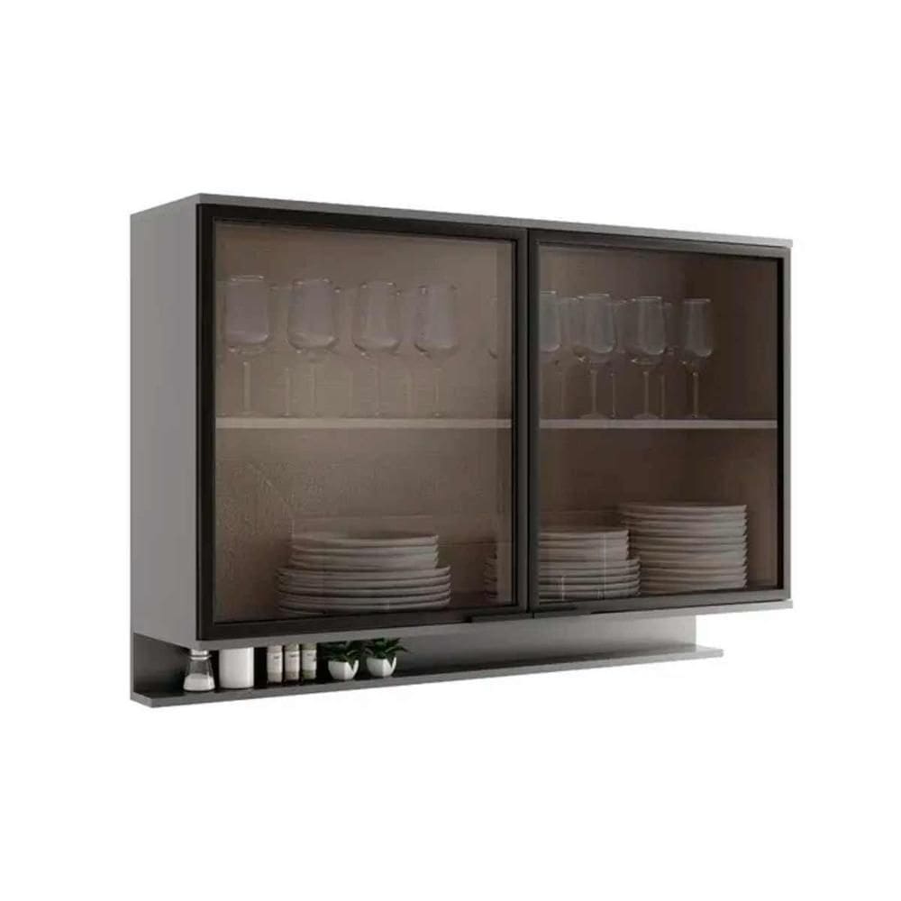 Armário Aéreo Cozinha Modulado Alpha 2500 c/ 2 Portas c/ Vidro 120cm Cinza - Carraro