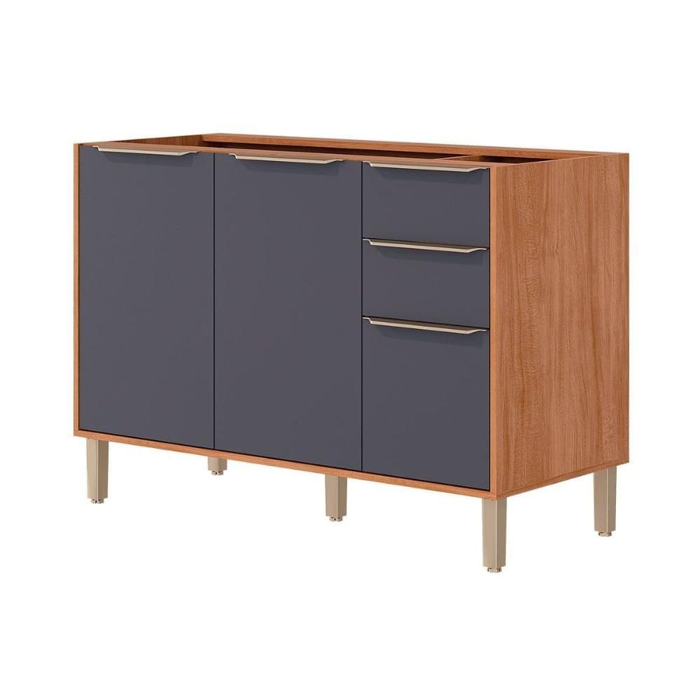 Balcão de Cozinha Divina c/ 3 Portas e 2 Gavetas s/Tampo 120cm Cinamomo/Titanium - MGM