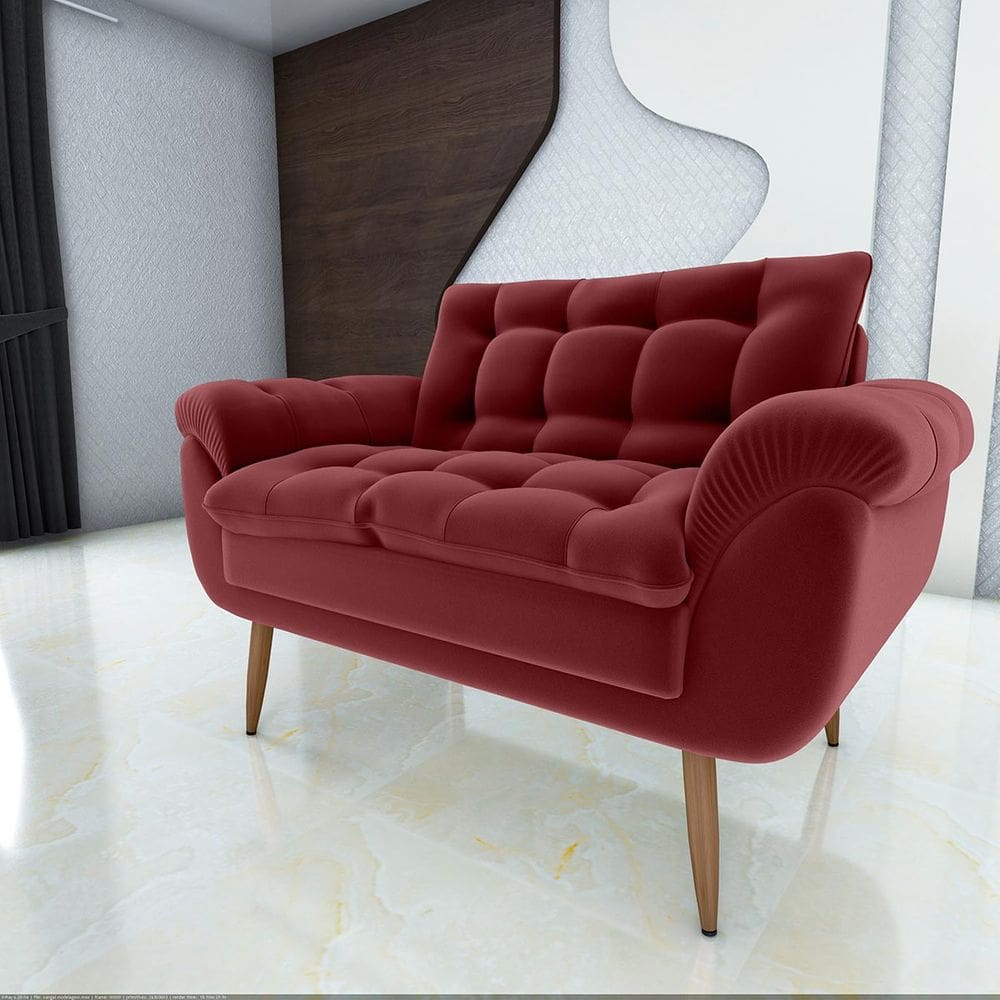 Poltrona Decorativa Xangai 2 Lugares Veludo Vermelho - Matrix