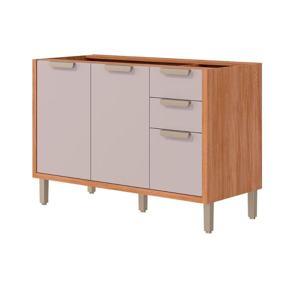 Gabinete de Cozinha Modulado Balcão s/ Tampo Eloise c/ 2 Portas e 3 Gavetas 120cm Cinamomo/Off White - MGM