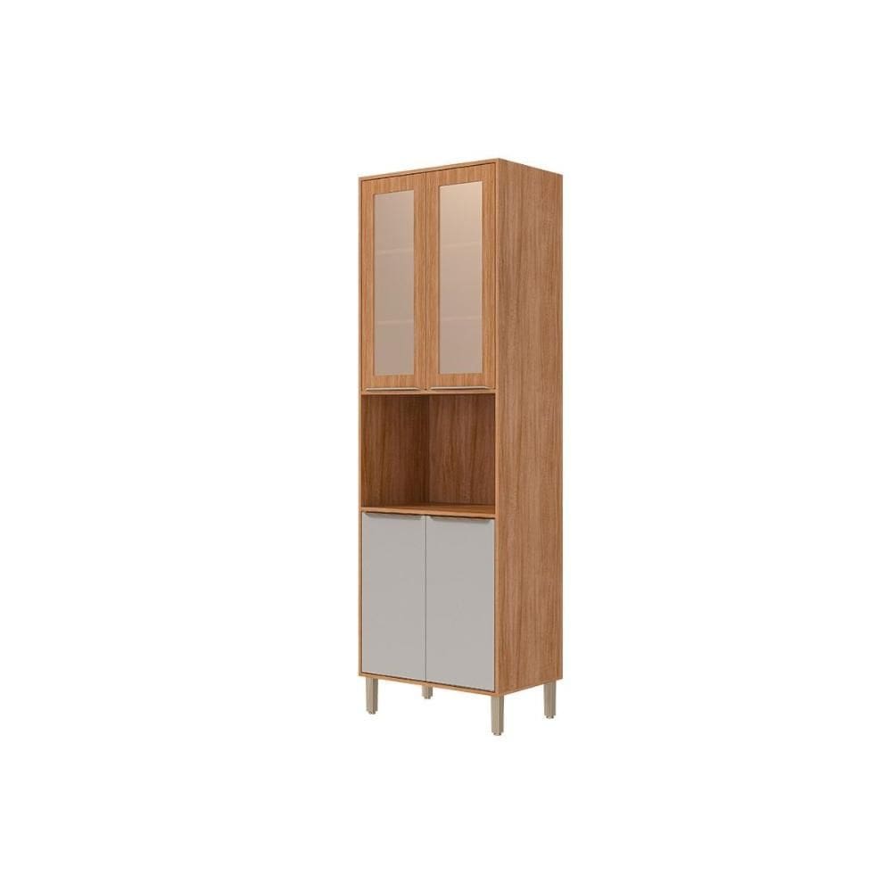 Paneleiro de Cozinha Cristaleira Divina c/ 4 Portas (2 c/ Vidro Reflecta) e 1 Nicho 70cm Cinamomo/Off White - MGM
