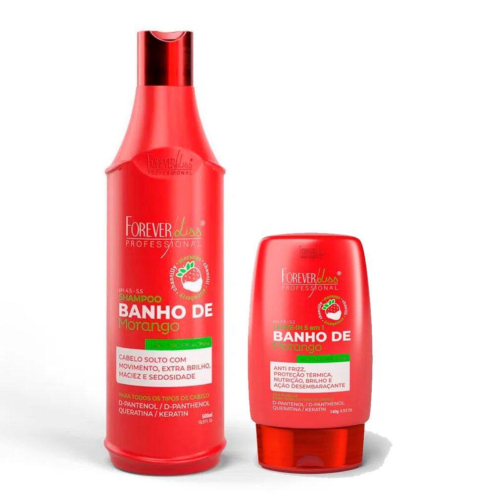 Kit Shampoo e Leave-in Banho de Verniz Morango Forever Liss