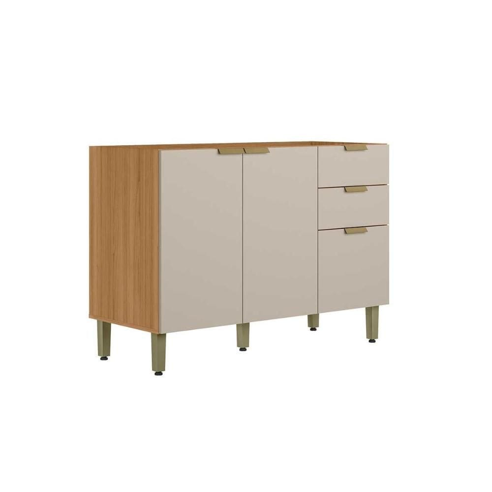 Gabinete de Cozinha Modulado Selena c/ 3 Porta e 2 Gavetas s/ Tampo 120cm Jequitiba/Off White Fosco - Linea Brasil