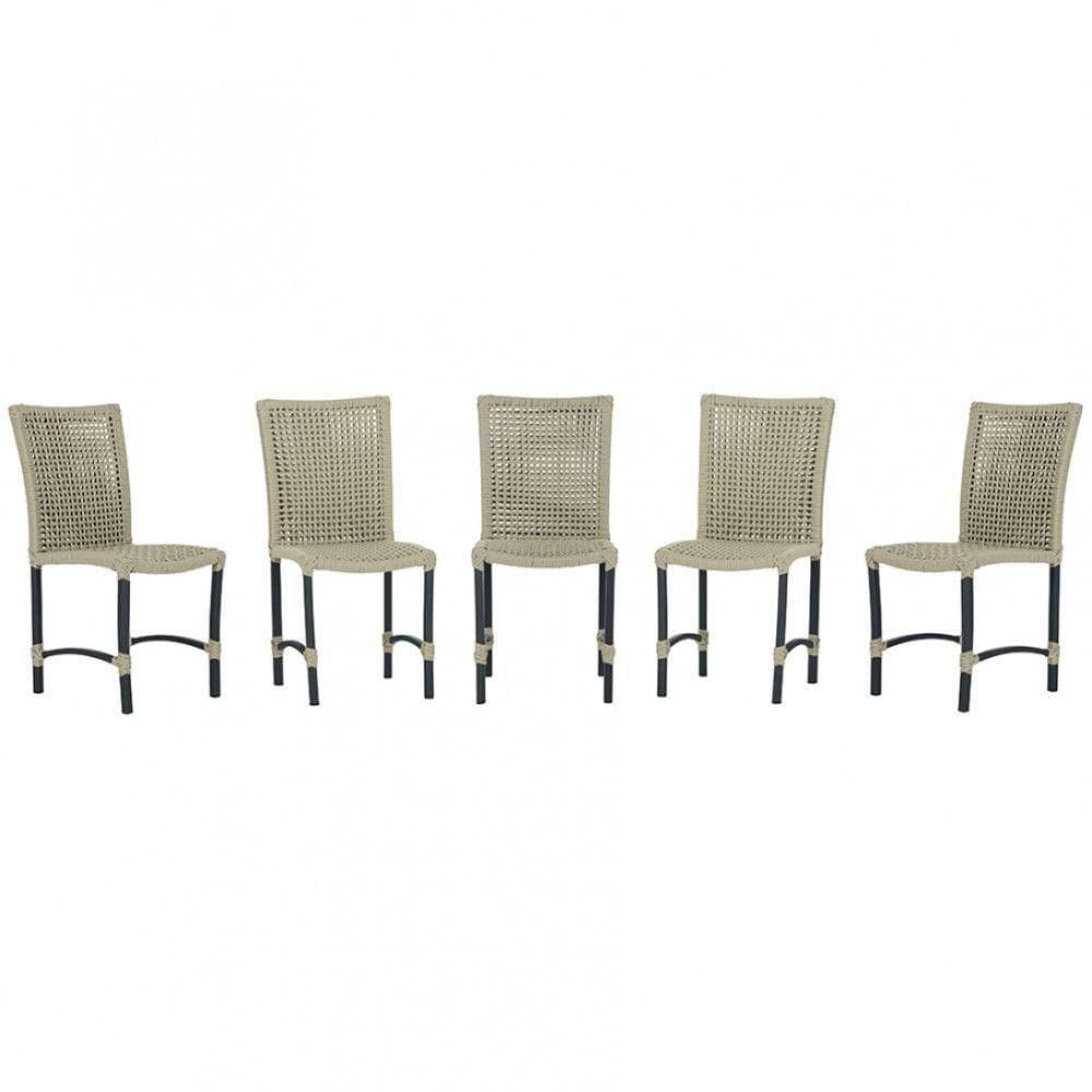 5 Cadeiras De Jantar Cannes De Alumínio Pintura Preta Trama Rami