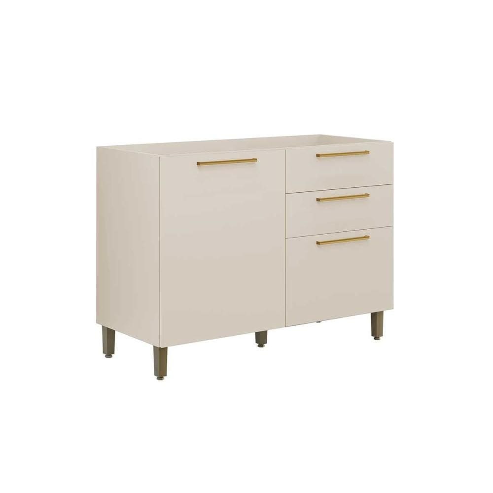 Gabinete de Cozinha Modulado Atena c/ 1 Porta e 3 Gavetas s/ Tampo 120cm Off White - Linea Brasil