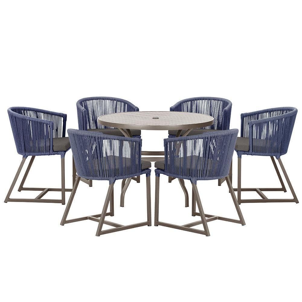 Mesa Com 6 Cadeiras Jantar Noronha Marrom E11 Trama autêntico Azul