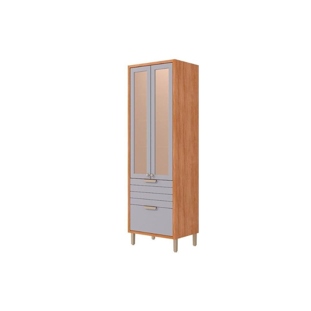 Paneleiro de Cozinha Modulado Cristaleira Eloise c/ 3 Portas (2 c/ Vidro Reflecta e 1 Basculante) e 1 Gaveta 70cm Cinamomo/Platina - MGM