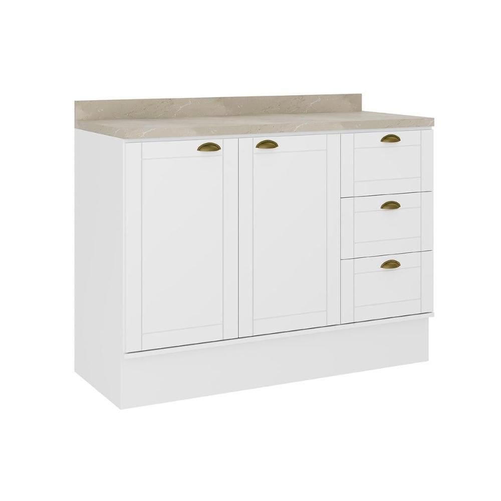 Gabinete p/ Pia Cozinha Balcão c/ Tampo Bella 2608 c/ 2 Portas e 3 Gavetas 120cm Branco - Carraro