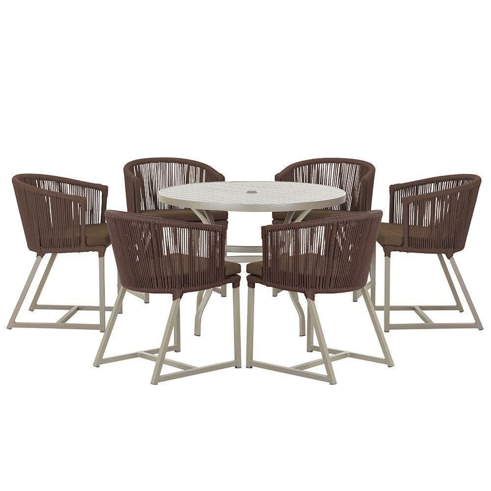 Mesa E 6 Cadeiras De Jantar Noronha Fendi E9 Trama autêntico Marrom