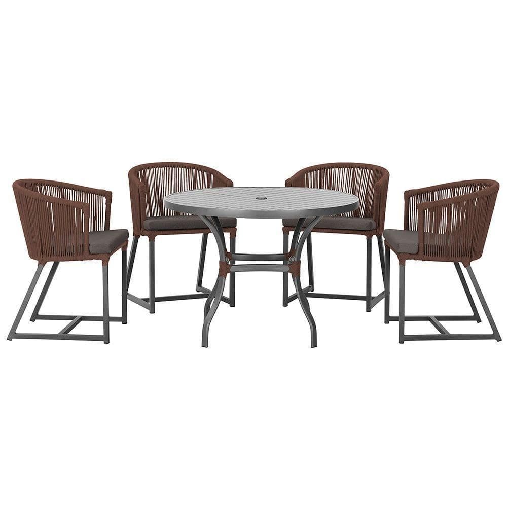 Mesa Com 4 Cadeiras E Noronha Estofado 11 Trama autêntico Marrom