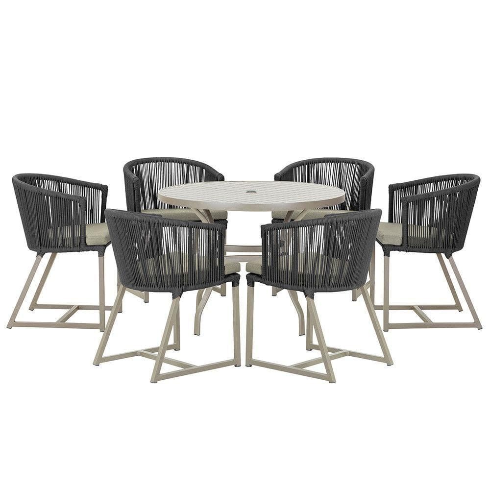 Mesa e 6 Cadeiras De Jantar Noronha Fendi E8 Trama autêntico Preto
