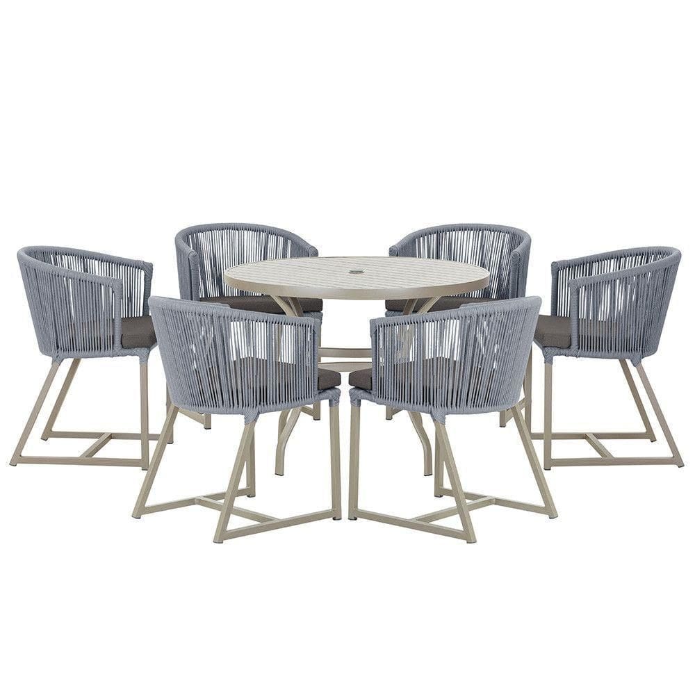 Mesa E 6 Cadeiras De Jantar Noronha Fendi E11 Trama autêntico Prata
