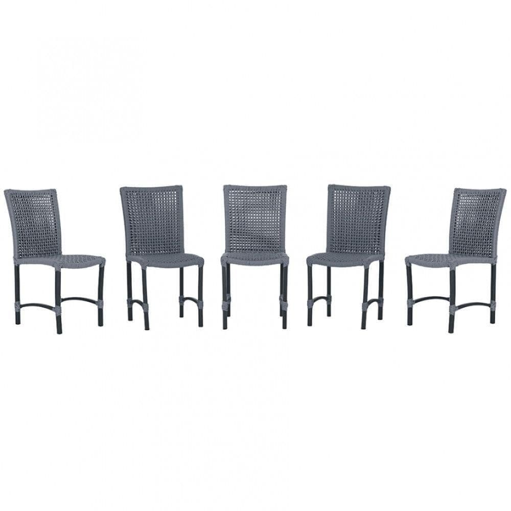 5 Cadeiras De Jantar Cannes De Alumínio Pintura Preta Trama Prata
