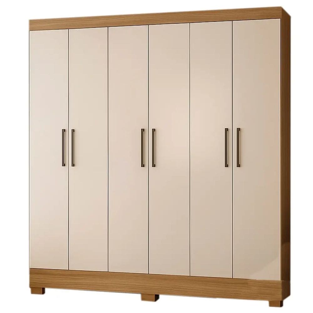 Guarda Roupa Pratico Casal 6 Portas 3 Gavetas Demobile Cor Amendoa Off White