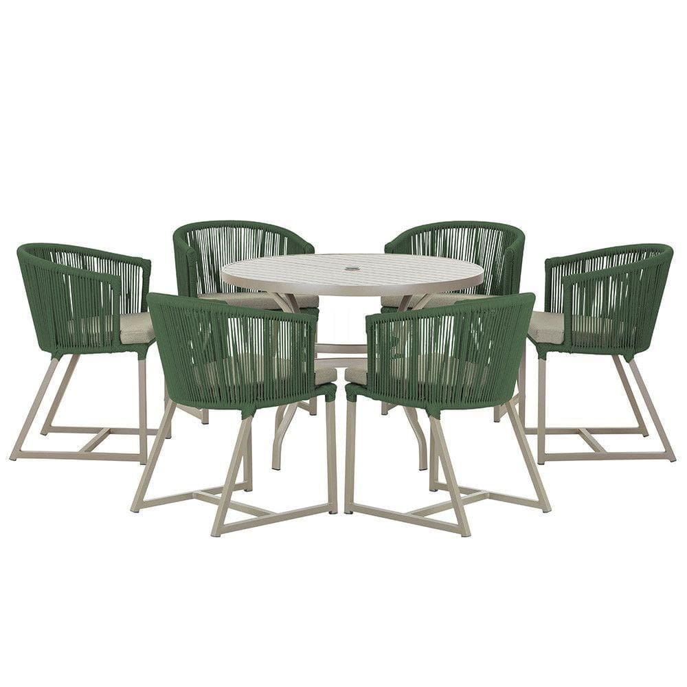 Mesa e 6 Cadeiras De Jantar Noronha Fendi E8 Trama autêntico Verde