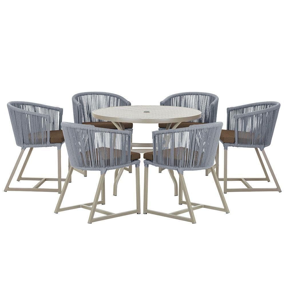 Mesa e 6 Cadeiras De Jantar Noronha Fendi E9 Trama autêntico Prata
