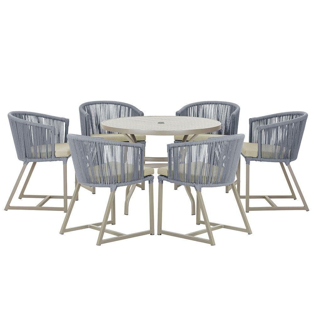 Mesa e 6 Cadeiras De Jantar Noronha Fendi E7 Trama autêntico Prata