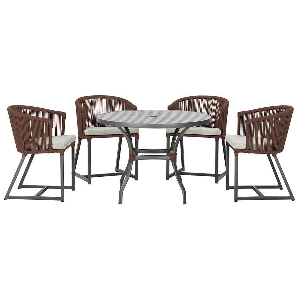 Mesa Com 4 Cadeiras E Noronha Estofado 3 Trama autêntico Marrom