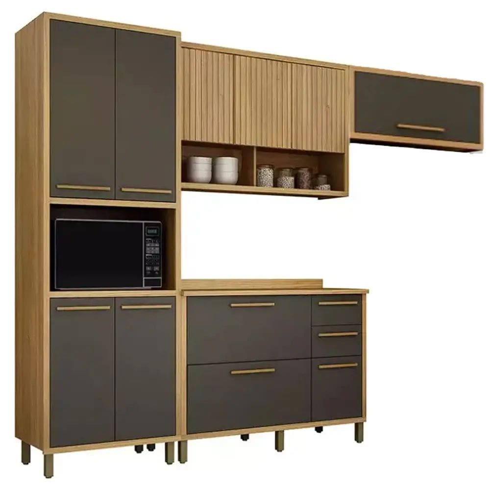 Cozinha Torino Completa 4 Peças 11 Portas 2 Gavetas Valdemóveis Cor Cinamomo Grafite