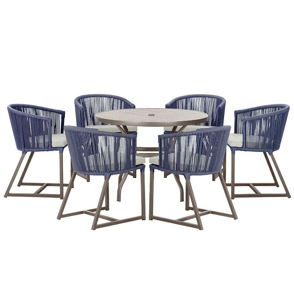 Mesa Com 6 Cadeiras Jantar Noronha Marrom E3 Trama autêntico Azul
